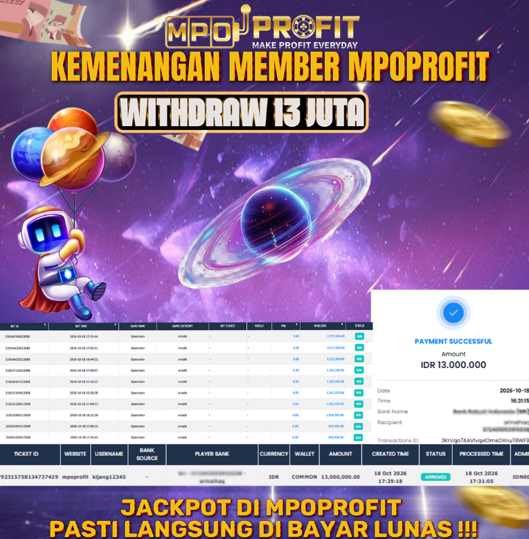 MPOPROFIT JACKPOT PRAGMATIC PLAY LC! KEMENANGAN MURNI DI (SPACEMEN TOTAL 13.000.000,- LUNAS)